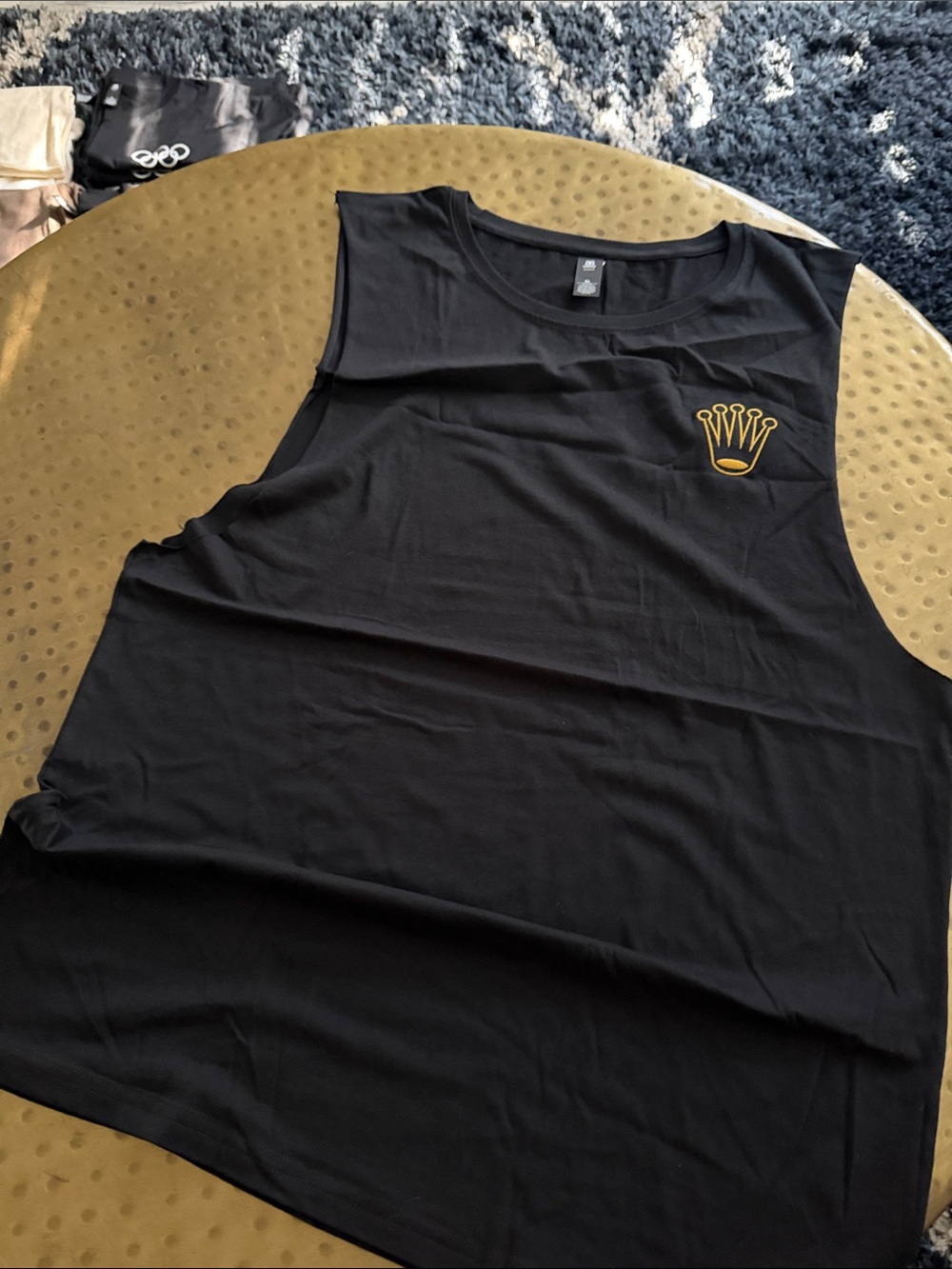 Men's Black Tank Top with Gold Crown Emblem